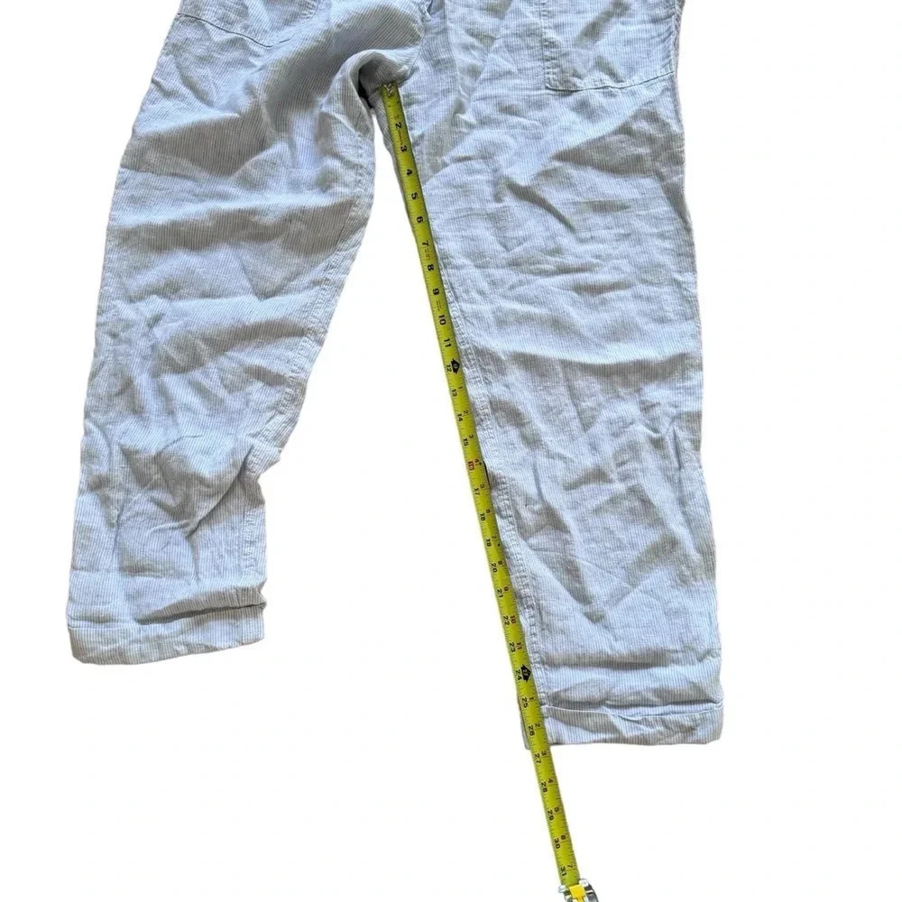 Kenar 100% Linen Striped Pants Trousers Blue White Roll-up Drawstring XL - Picture 4 of 10